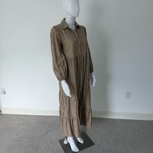 Max Studio Brown Striped Long Sleeve Dress